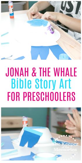 whale craft images with text: Jonah & the Whale Bible Story Art for Preschoolers